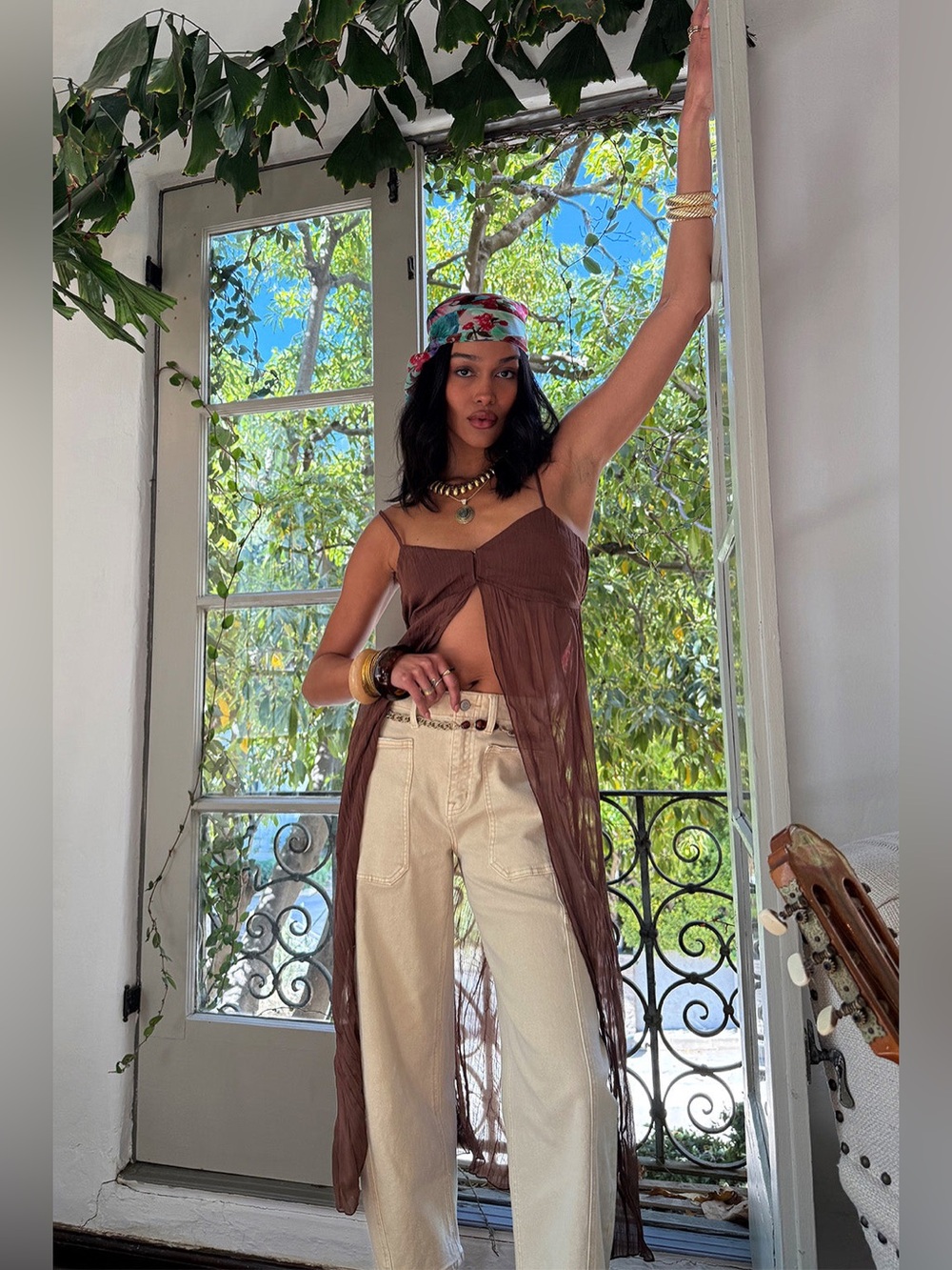 12th Tribe Mischa Brown Longline Cami Top in Brown - Size XS - Picture 3 of 14